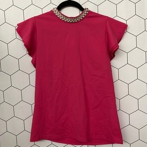 Gracia women blouses size L in pink with layer sleeves with diamond collars